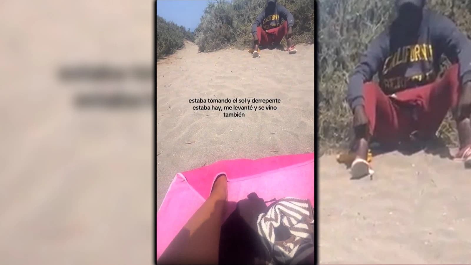 Vídeo que alerta: migrante se instala al lado de mujer en playa y la sigue