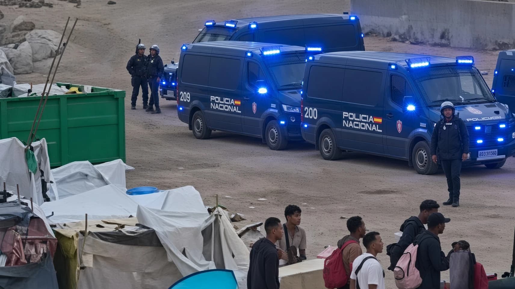 Dispositivo policial en Ceuta para desmantelar el campamento del Guano antes de la llegada de Felipe VI