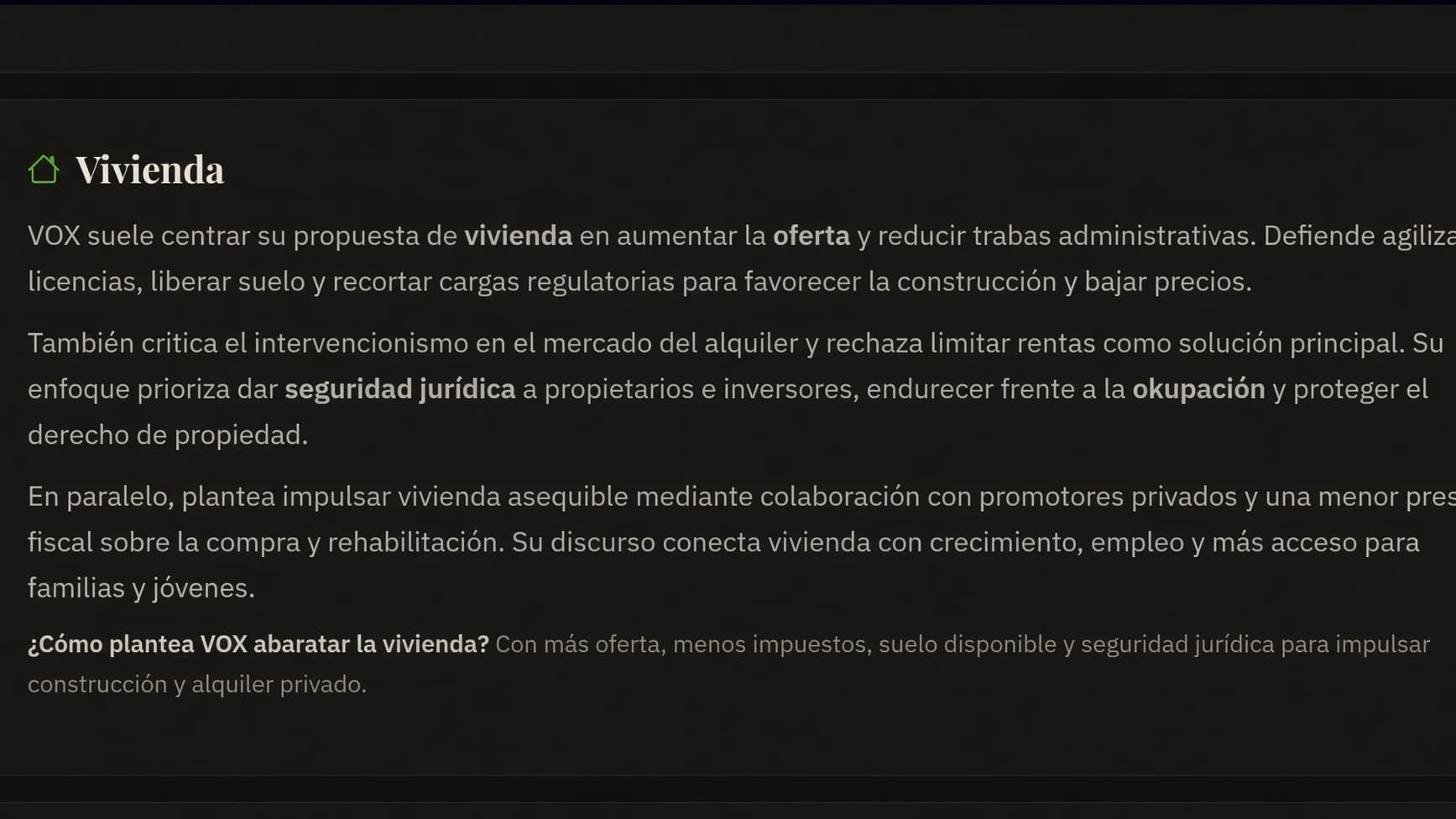 Programa VIVIENDA de VOX, éstas son las claves